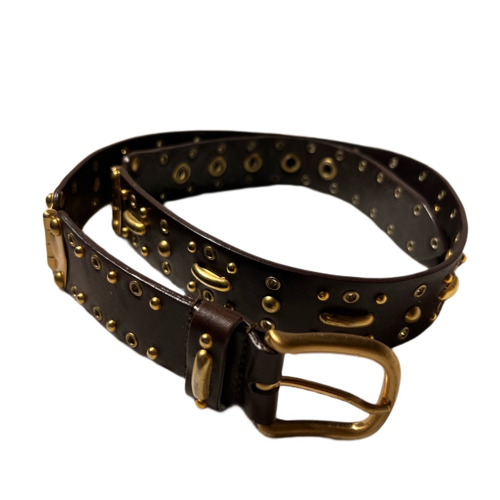 Miu Miu Vintage Dark Brown and Gold Leather Belt 32